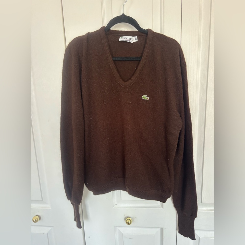 Lacoste Vintage V-Neck Sweater in Rich Brown